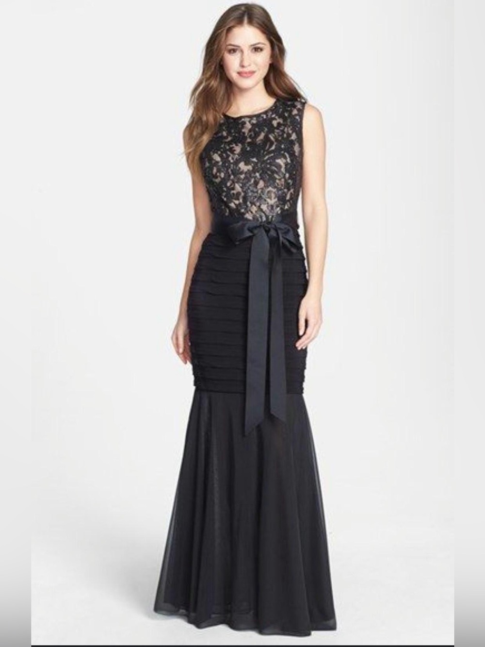 Betsy & Adam Black Lace Evening Cocktail Party Dress size 6